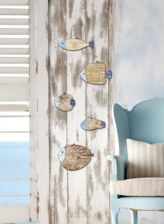 Putuo Decor 5 Pcs Rustic Weathered Wood Fish Wall Art Beach Nautical Wall Hanging Decor Ocean Fish Wall Sculpture for Home Bathroom Bedroom Lake House - Image 5